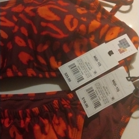 Shade & Shore M (8-10) One Shoulder Top and Cheeky Bikini Bottom orange/burgundy - Picture 4 of 6